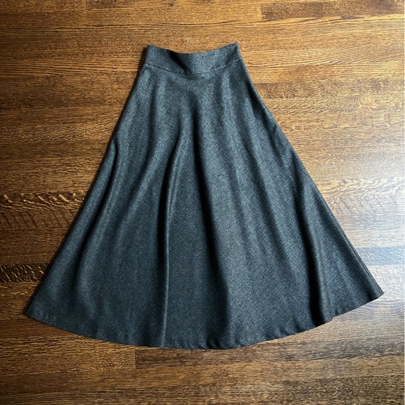 Charcoal Flared Maxi Skirt, High Waist, Herringbone Skirt - Picture 8 of 8